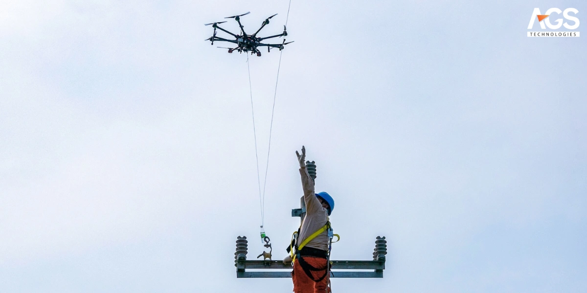 Giải pháp năng lượng của flycam vào việc kéo chuỗi đường dây điện trên không